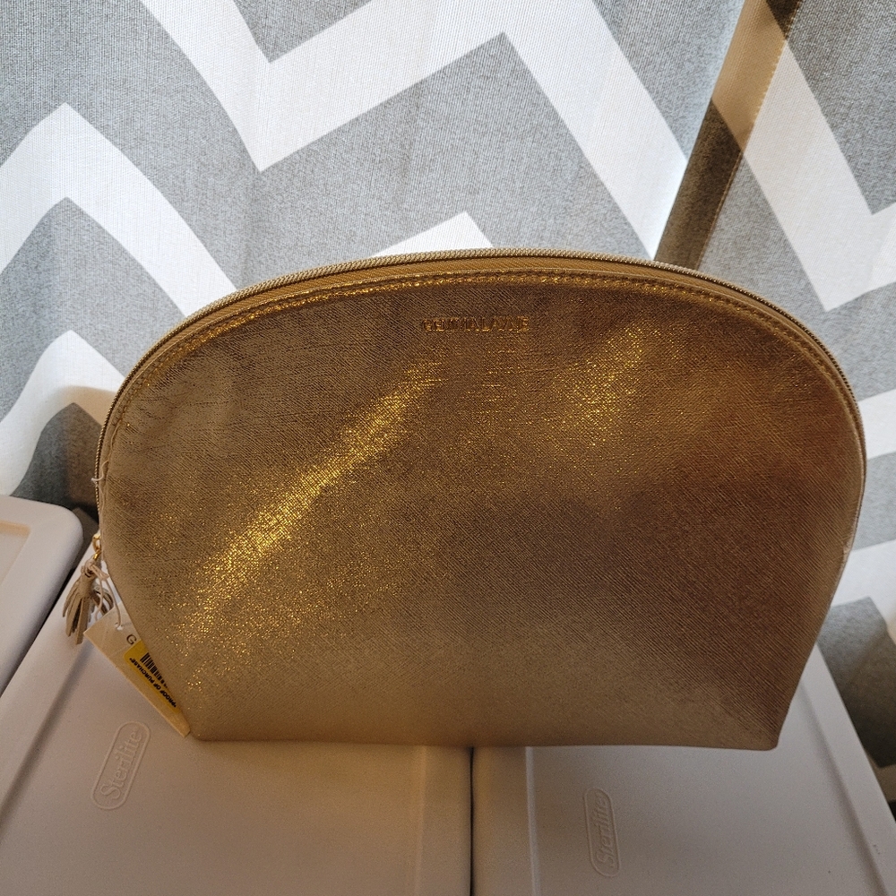 Extra Large Capacity gold metallic cosmetic/makeup bag NWT